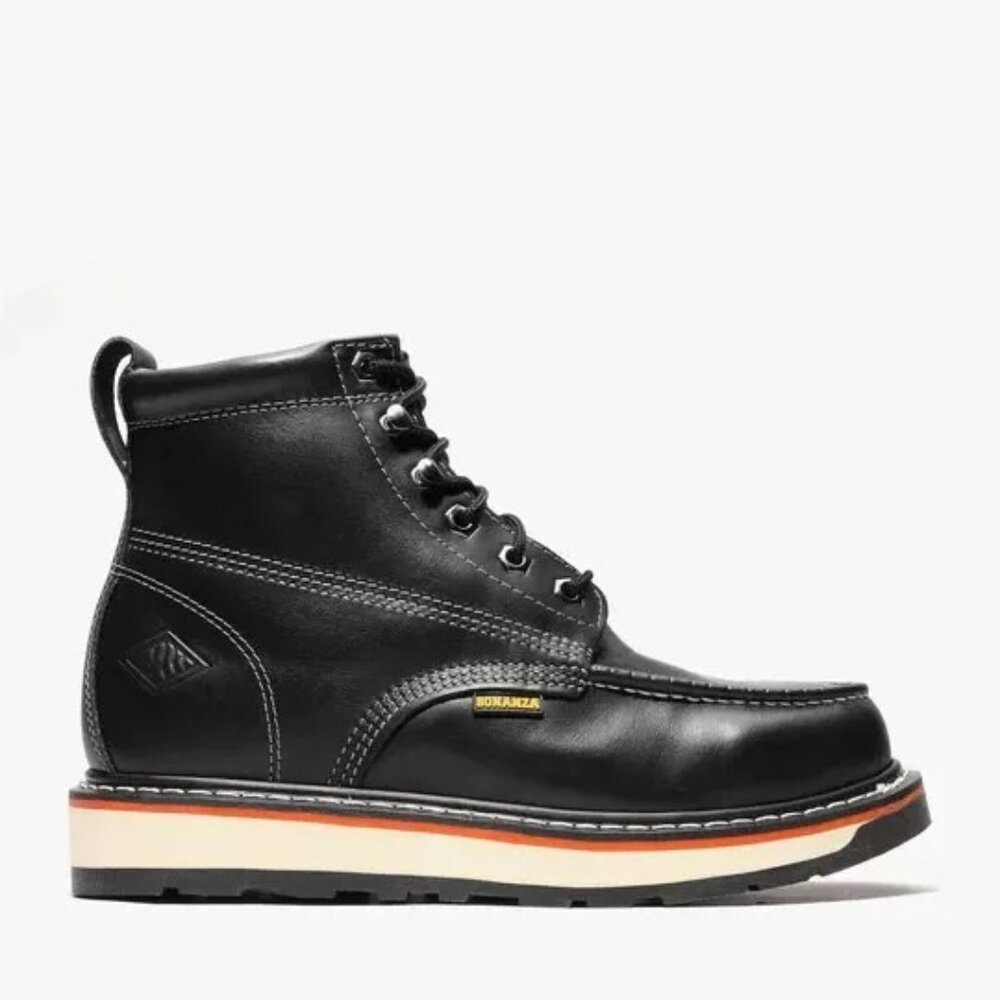 Bonanza BA-612 Mens 6" Lace Up Mocc Toe Work Boots Black Construction Boots